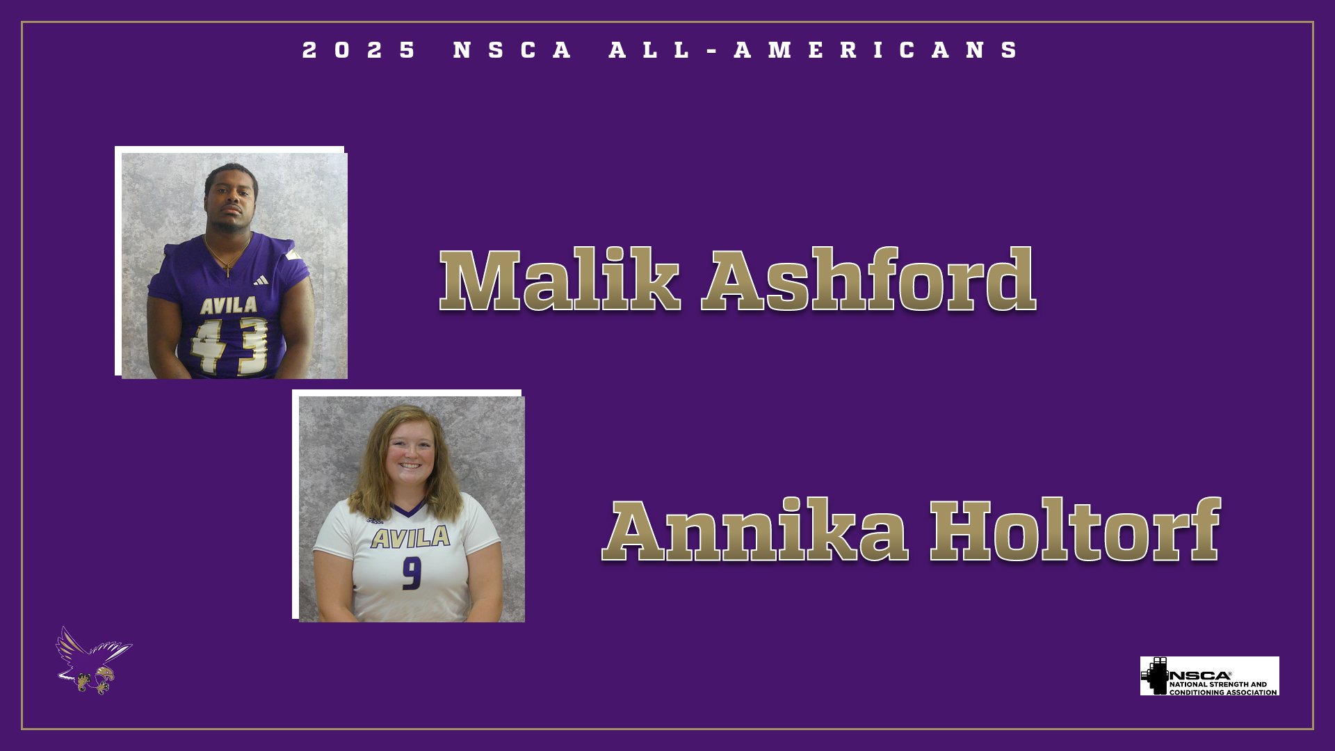 NSCA ANNOUNCES ASHFORD AND HOLTHORF RECEIVE THE 2025 ALL-AMERICAN ATHLETE AWARD