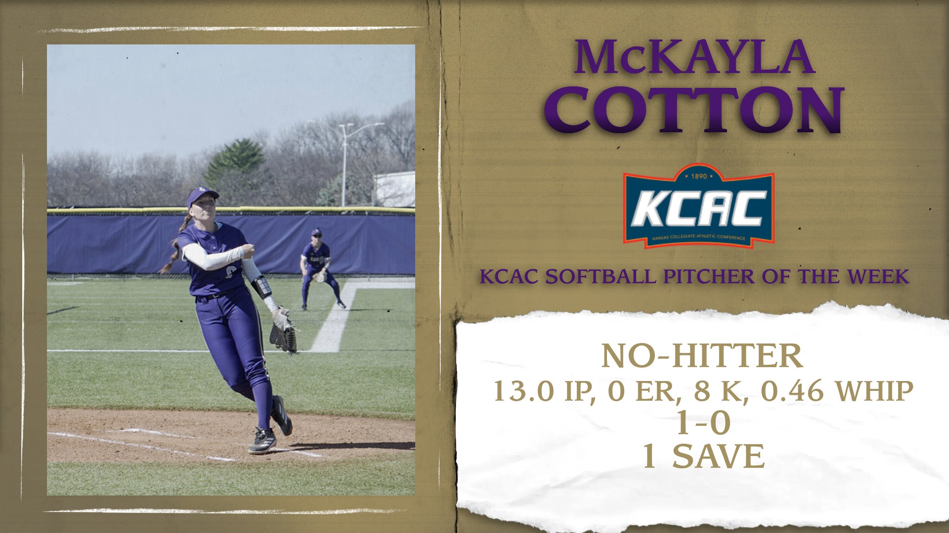 MCKAYLA COTTON WINS BACK-TO-BACK KCAC SOFTBALL PITCHER OF THE WEEK AWARDS