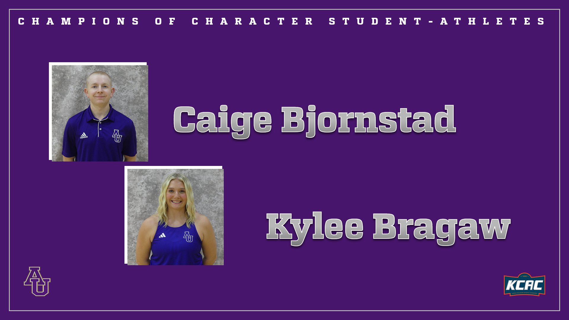 BJORNSTAD AND BRAGAW NAMED TO KCAC CHAMPIONS OF CHARACTER TEAM