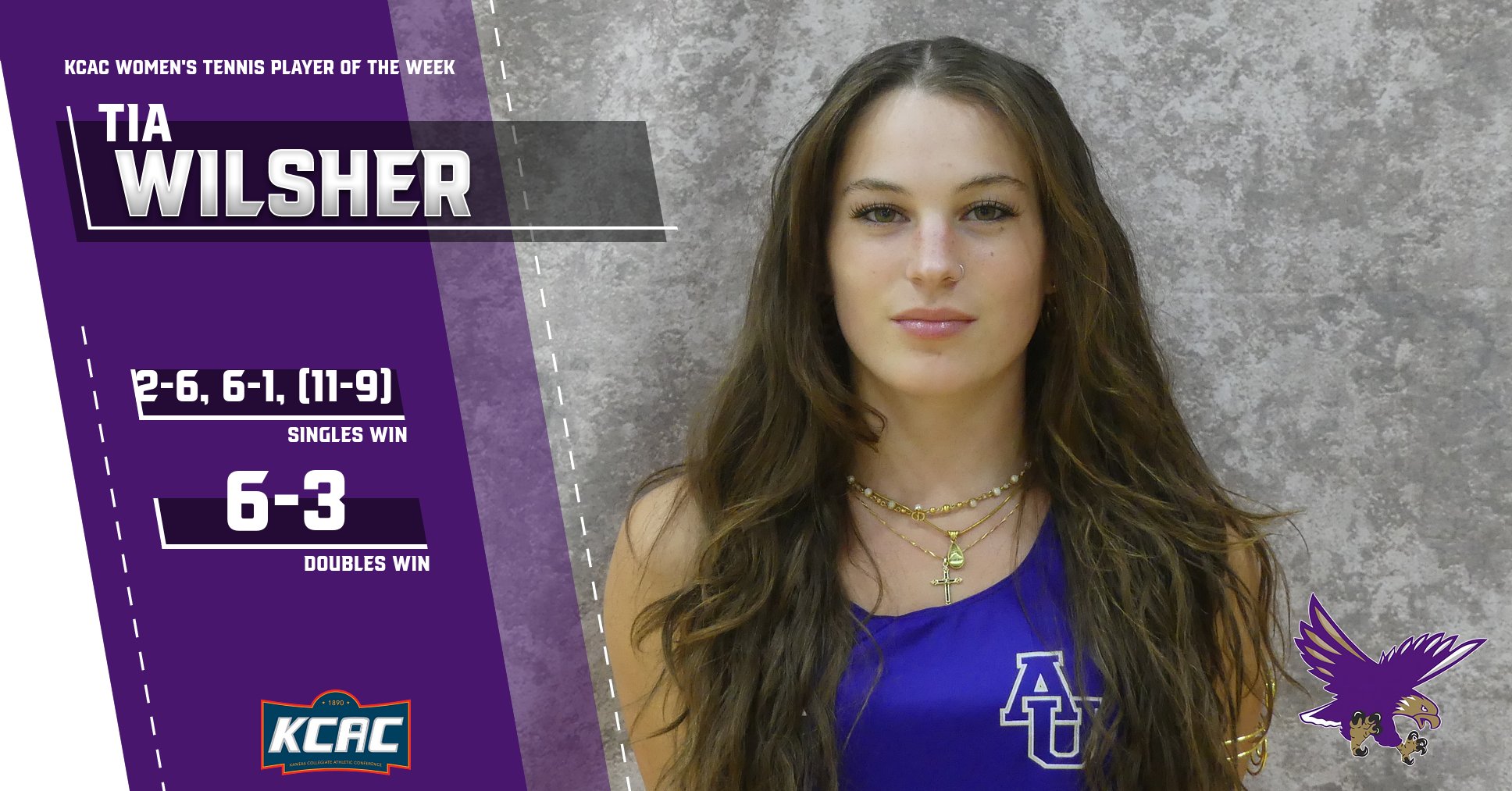 TIA WILSHER NAMED KCAC WOMEN&rsquo;S TENNIS PLAYER OF THE WEEK